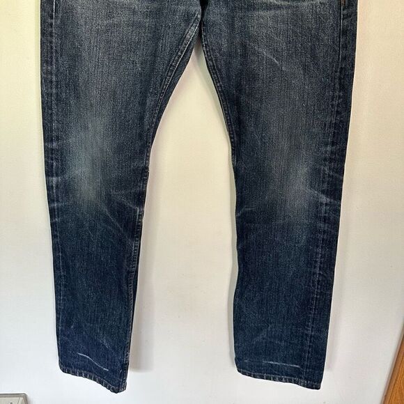 The Unbranded Brand Men’s Distressed Selvedge Buttonfly Tappered Leg Dark Wash J - Picture 6 of 16